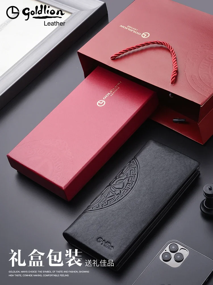 Оригинальный роскошный дизайнерский длинный мужской кожаный кошелек Goldlion, высококачественный вертикальный повседневный кожаный кошелек из воловьей кожи