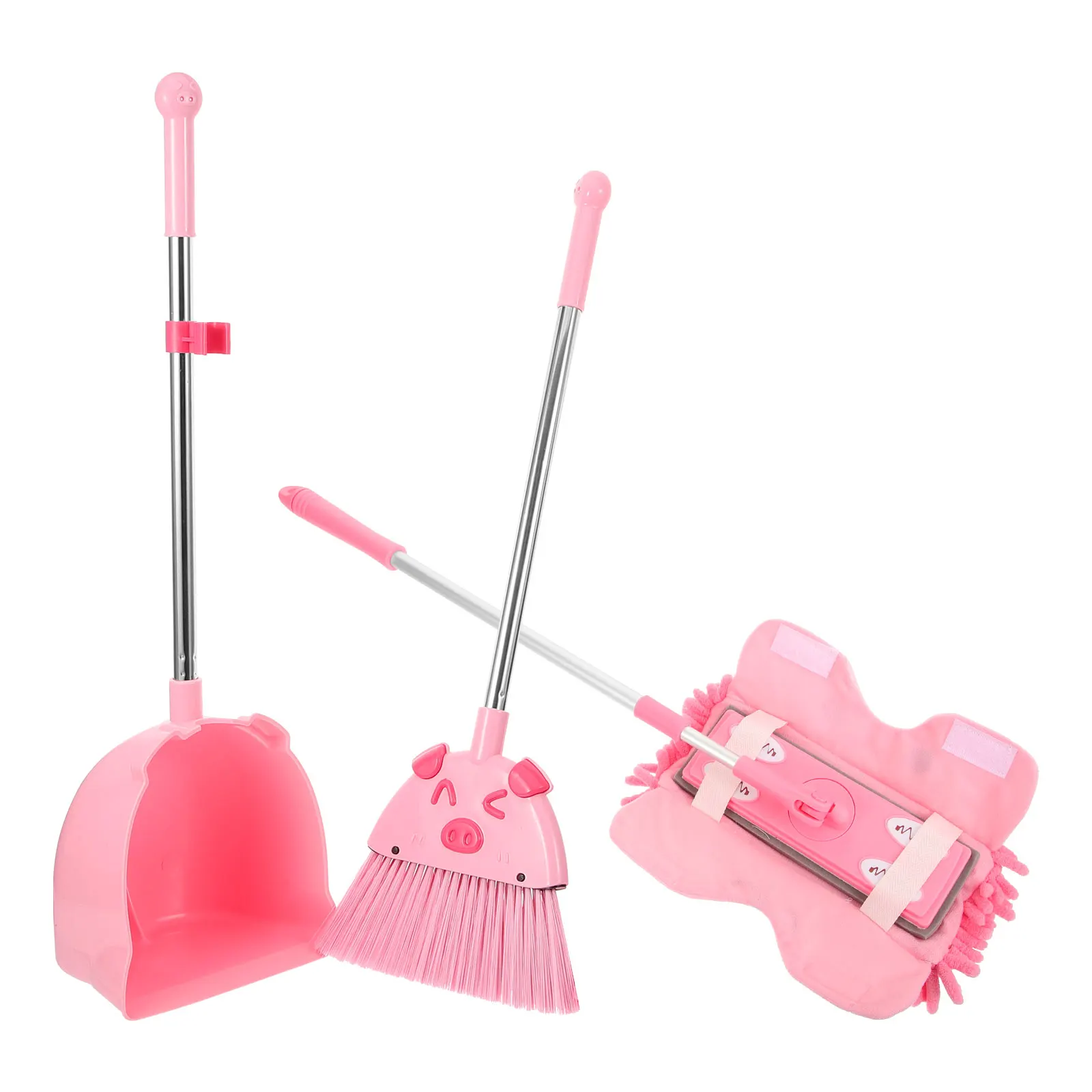 1Set Adorable Pig-Shaped Broom Dustpan Set for Toddlers Kids Mop Cleaning Kit Educational Home Chores Learning Tool
