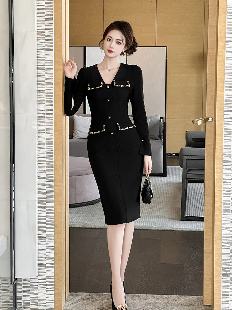 New Autumn and Winter Clothing for Women, Small Fragrant Style, Heavy Industry Design, Diamond-Encrusted Slim-Fitting Over-The-K