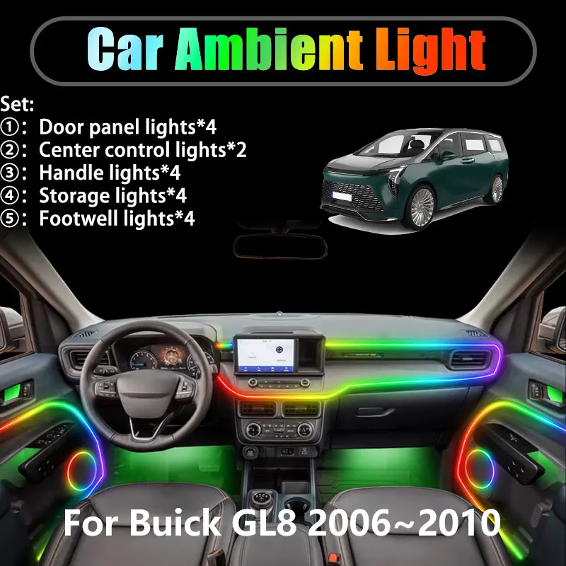 

Для Buick GL8 2006 ~ 2010 2007 2008 2009 2/18 в 1 Автомобильное окружающее освещение Светодиодные внутренние светодиодные фонари багажника USB RGB Ensemble Streamer