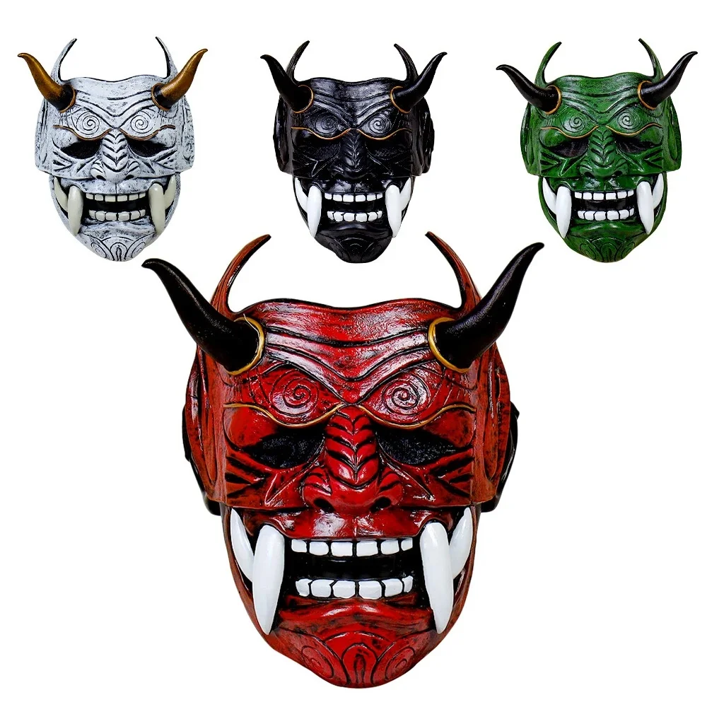 

Adult Unisex Halloween Face Masks Japanese Hannya Demon Oni Samurai Noh Kabuki Prajna Devil Mask Latex Party Masks