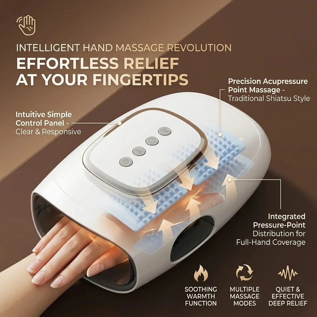 Electric Hand Massager with Heat And Compression Cordless Portable Vibrating Pressure Convex Point Acupoint Massage Tool