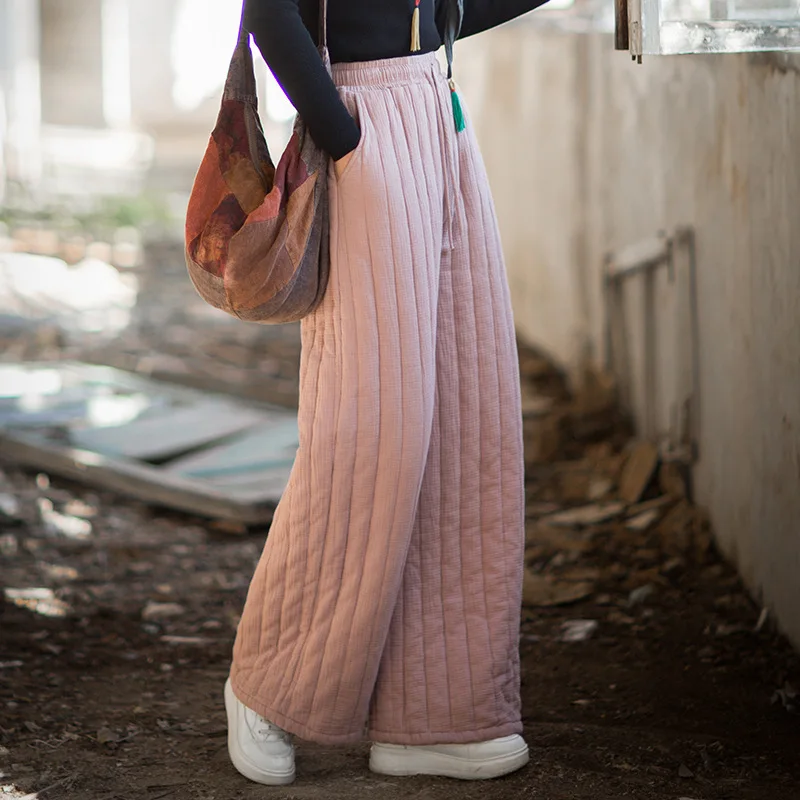 Winter New Quilted Cotton Pants with Vertical Stitching, Vintage Textured & Versatile Women's Trousers.