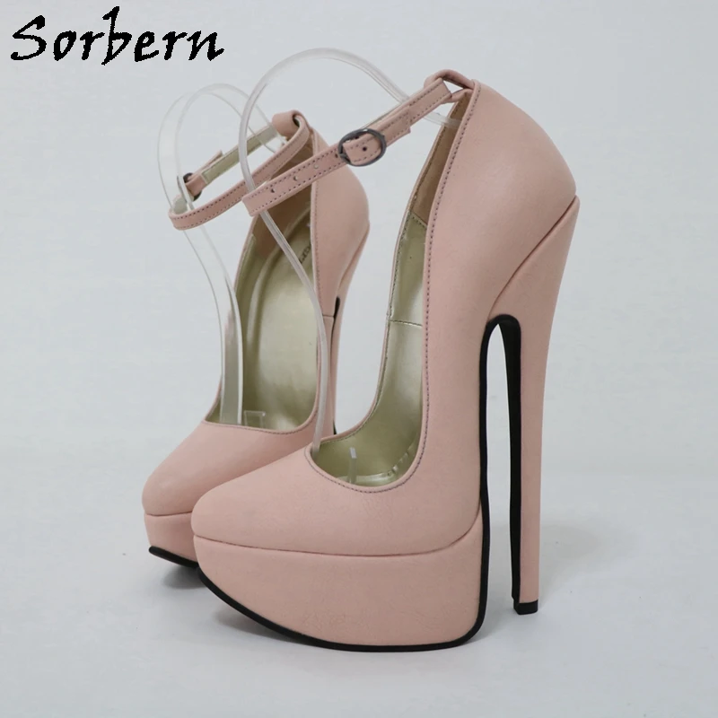 Sorbern Pink Ankle Strap Women Pump Sissy Girls 20Cm High Heel Shoes Unisex Fetish High Heeled Slant Platform Custom Colors