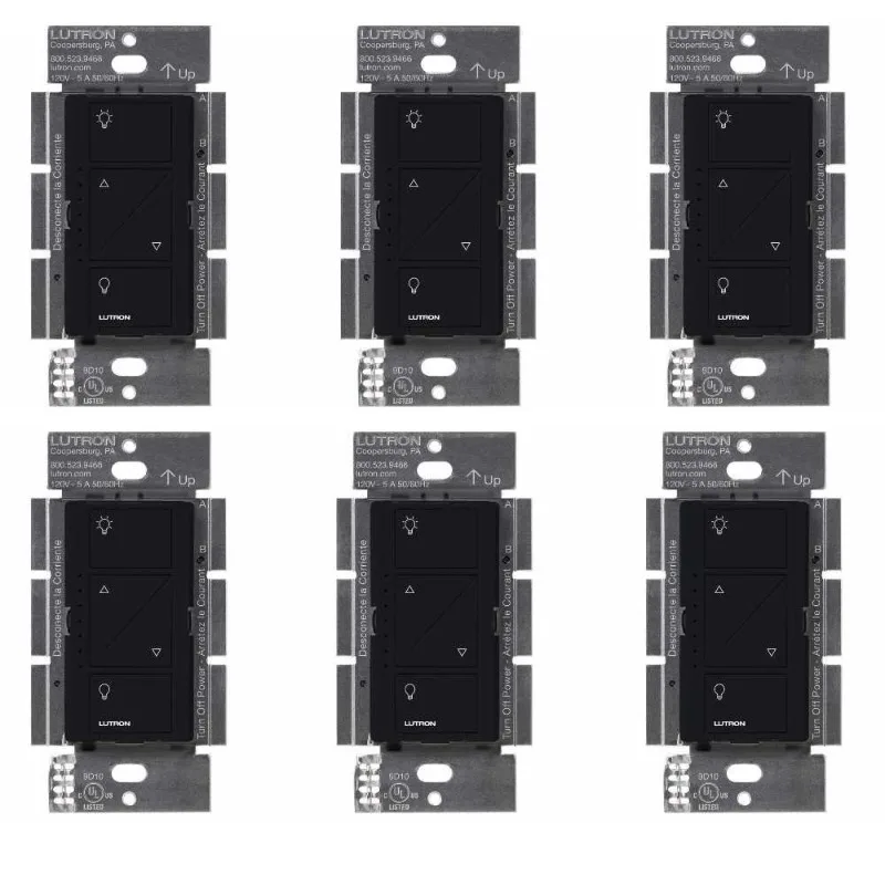 

Caseta Smart Lighting Dimmer Switch for Wall and Ceiling Lights | PD-6WCL-BL | Black (6-Pack)