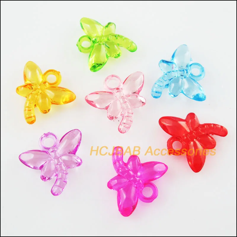 Fashion 80Pcs Clear Mixed Plastic Acrylic Animal Dragonfly Charms Pendants 17x18mm