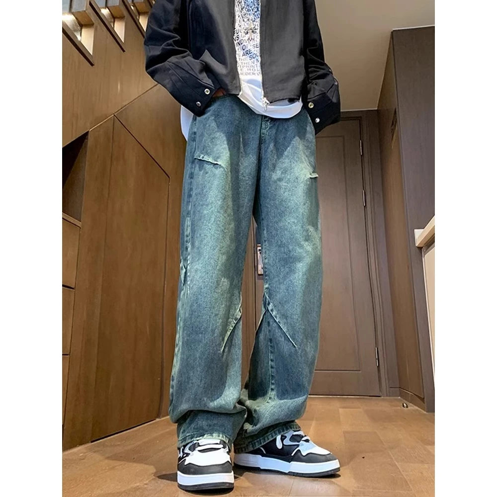 

Trendy American Sle Men's Jeans Retro Waed Loose Straight Leg Wide Leg Long Pants Special Large Size 300 Pou