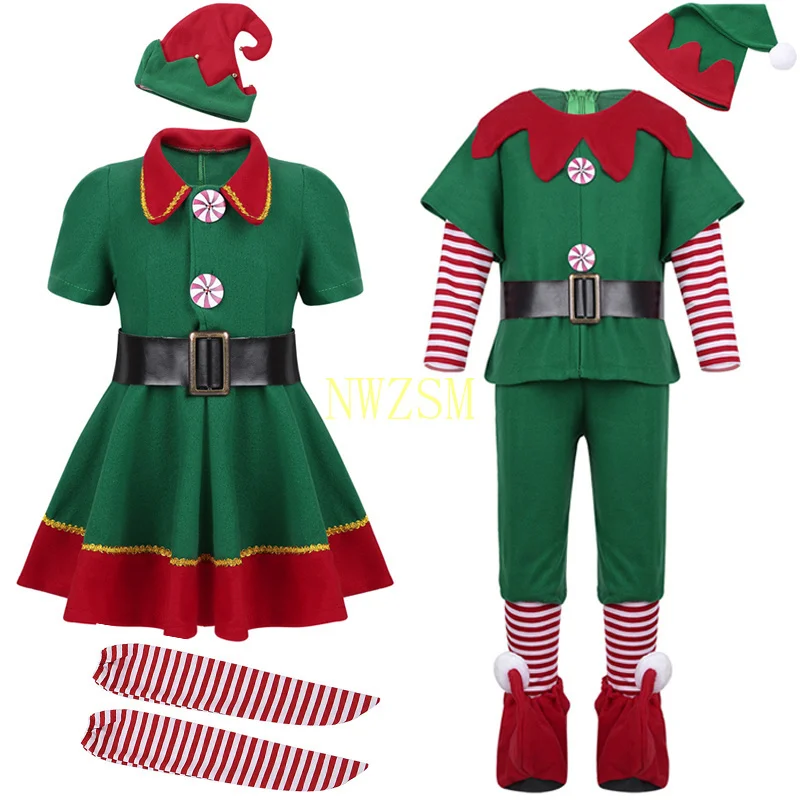 

2023 green Elf Girls christmas Costume Festival Santa Clause for Girls New Year chilren clothing Fancy Dress Xmas Party Dress