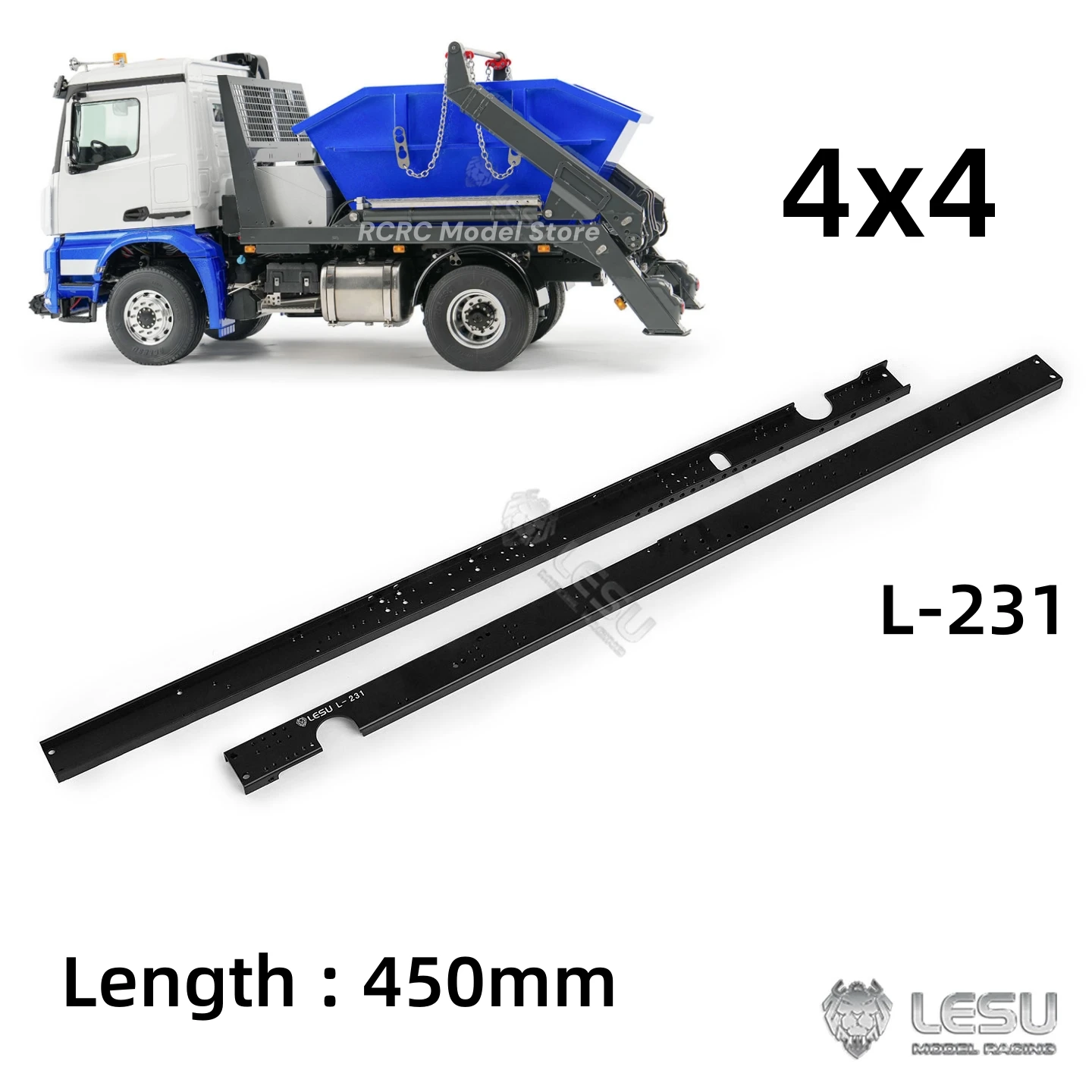 4x4 RC Truck Chassis Frame Rails 450mm LESU L-231 for Tamiya 1/14 RC Tractor Dump Tipper Truck DIY Parts Accessories