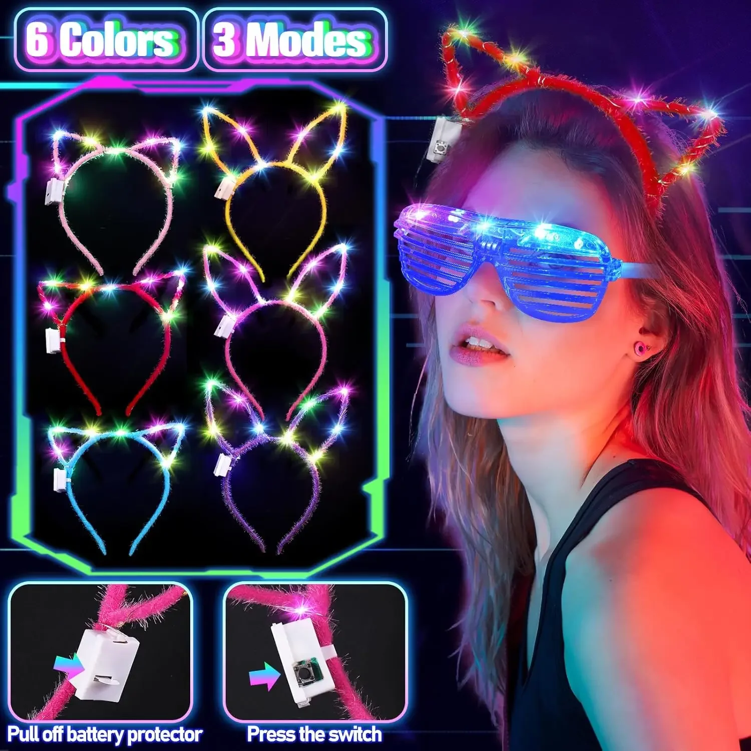 150PCS LED Light up Glasses And Glow Headband with Flashing Finger Rings Neon Glow Sticks Set for Children And Adults Birthday P