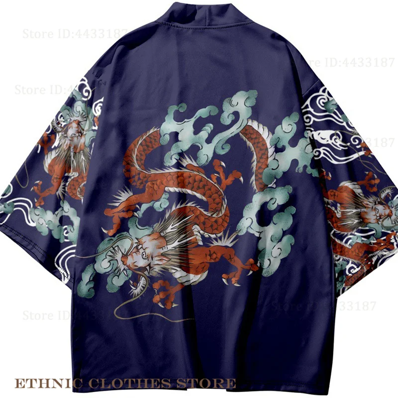 Oversize 3XL 4XL Men Kimono Cardigan Yukata Japanese Samurai Cosplay Costume Harajuku Print Shirt Coat Jacket Summer Beach Haori