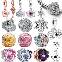 925 Silver Sparkling Rose in Bloom Oversized Charm Spring Flowers Symbolize Love Beads Fit Pantaro Charms Bracelet Fine Jewelry