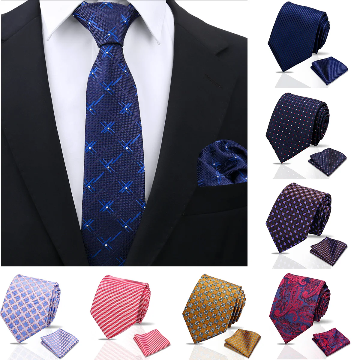 58 Styles Men Tie Sets Brand New Luxury Classic Stripe with Pocket Square Paisley Floral Polka Dot Patterns Wedding Business