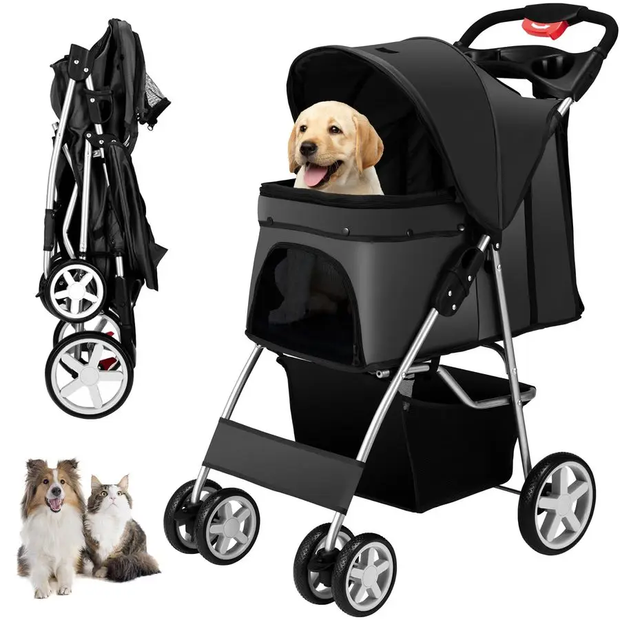 

Wheels Pet Stroller for Small Medium Dogs Cats 1033 lbs, Foldable Dog and Cat Stroller with Cup Holder amp Storage Basket amp Br