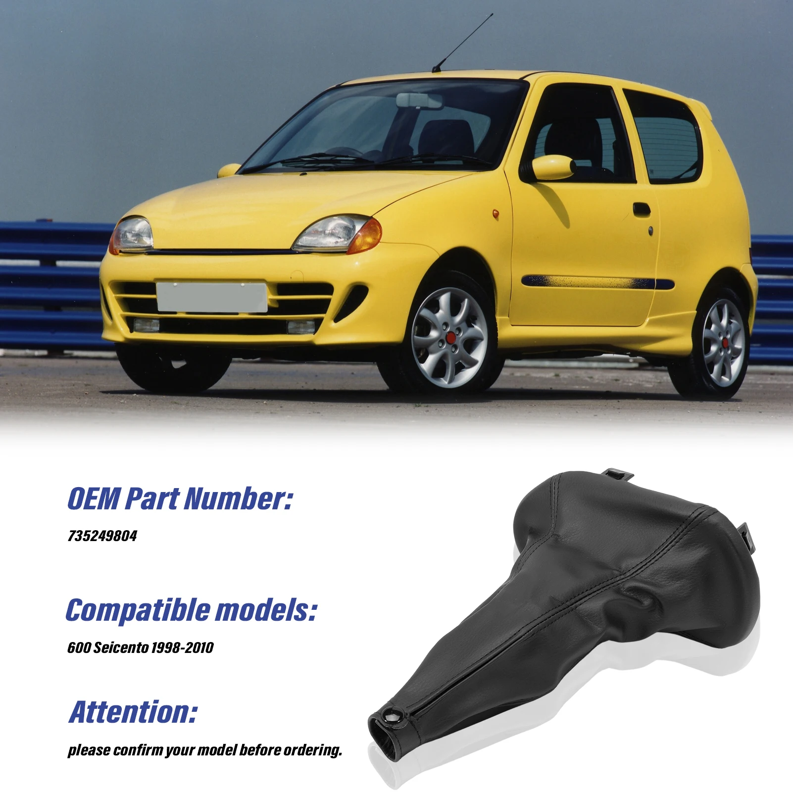 5 Speed Gear Shift Knob Lever Shifter Gaiter Boot Cover 735249804 Compatible with Fiat 600 Seicento 1998-2010