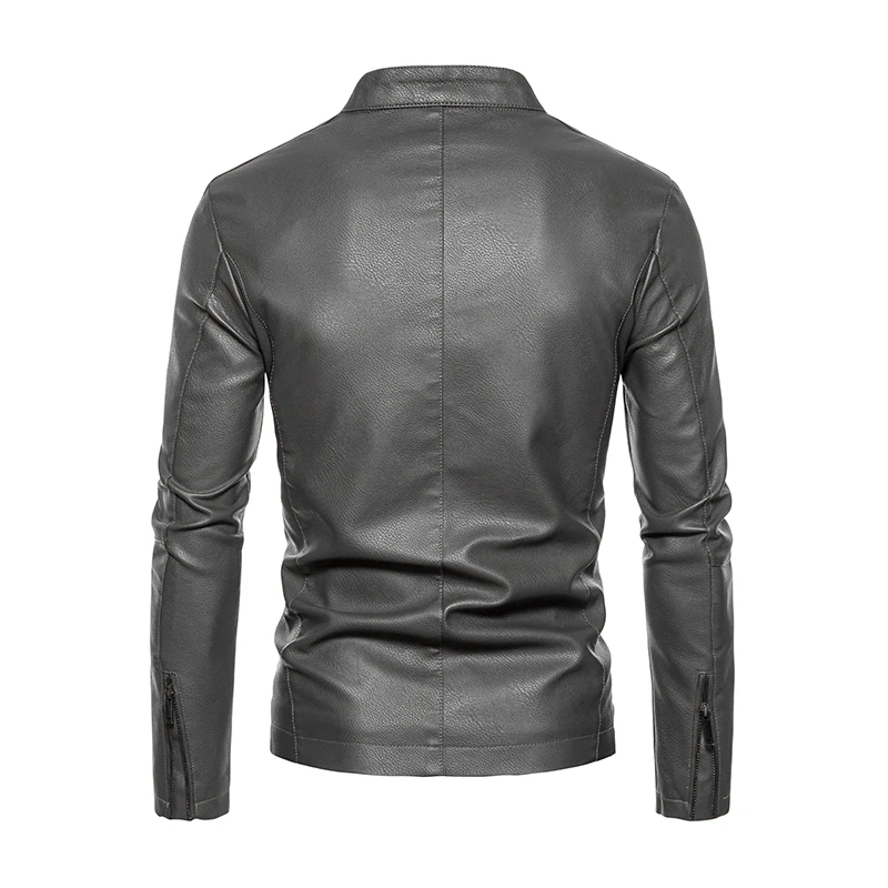 Men Autumn Brand New Causal Vintage Leather Jacket Coat Men Spring Outfit Design Motor Biker Pocket PU Leather Jacket Men