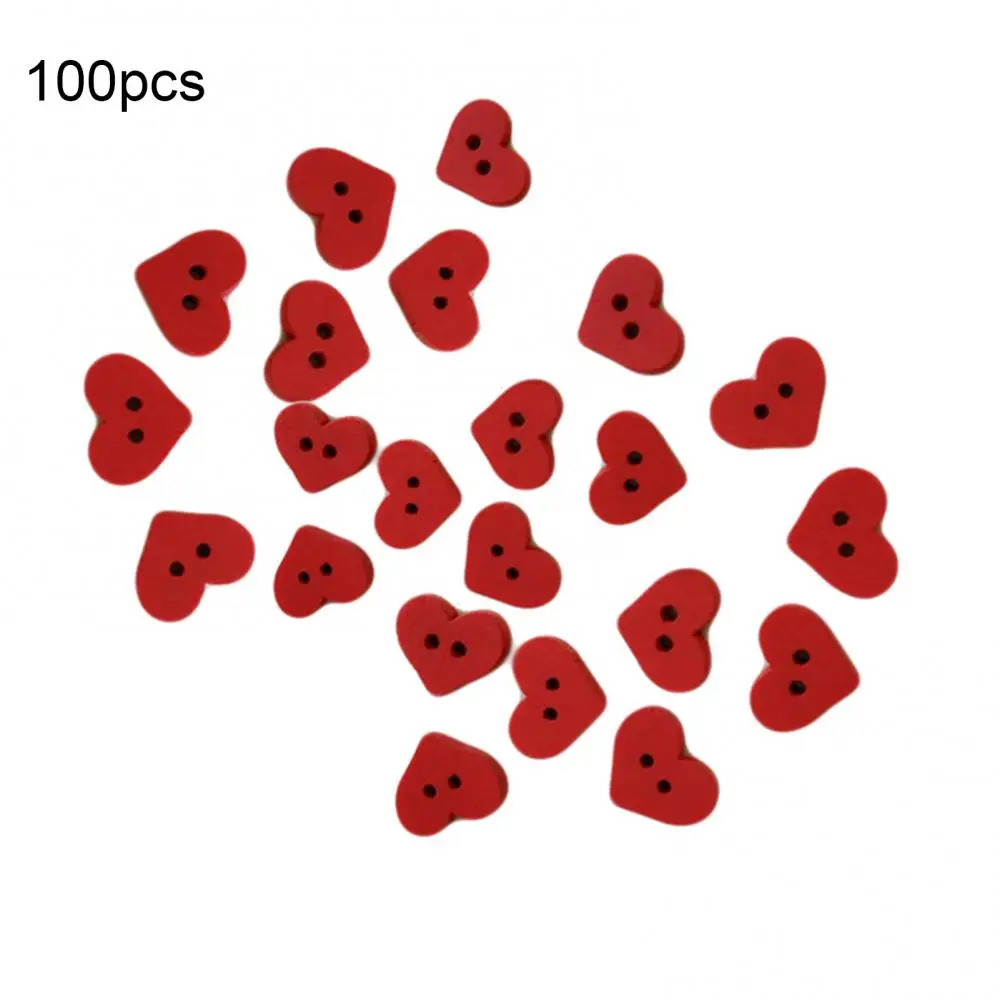 100Pcs 2 Holes Button Red Love Heart Wooden Button Clothes DIY Sewing Accessory Decor