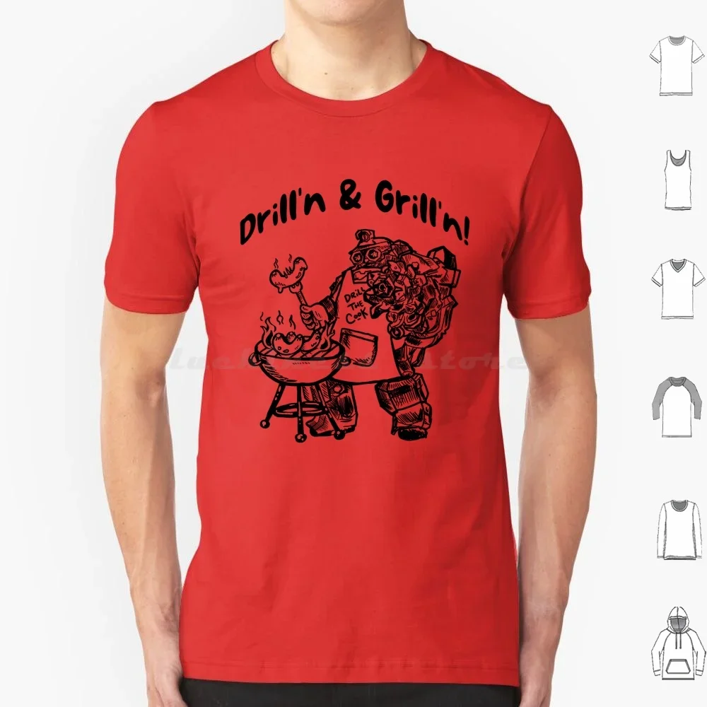 Deep Rock Galactic-Drill'N & Grill'N T Shirt Big Size 100% Cotton Deep Galactic Driller Meme Dwarf Miner Fathers Day Grill