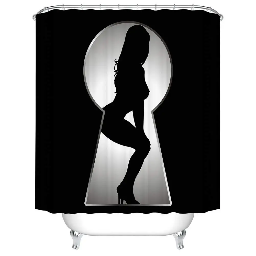 Fashion Sexy Woman Shower Curtain for Bathroom,Naked Tattoo Girl with Violin In Black Shower Curtain,Body Art Bath Curtain Sets