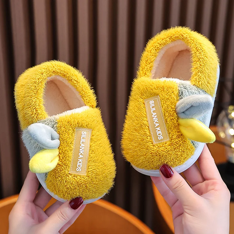 Children\'s Cotton Slippers Autumn Winter Indoor Anti Slip Soft Sole Kids Shoe Cute Cartoon Warm Home Shoes Boys Girls Fur Slides