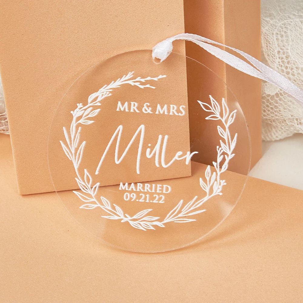 Personalized Wedding Mr & Mrs  Married Ornament with Name and Date Custom Acrylic Party Baby\'s Christmas Ornament Charm Gifts