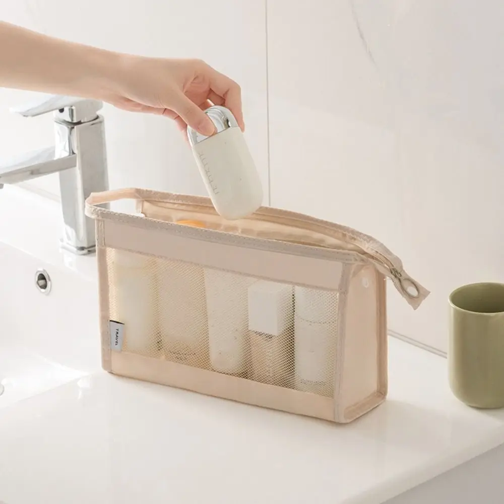 

Hanging Travel Cosmetic Bag Portable Foldable Mesh Makeup Organizer Visible Multifunctional Shower Storage Pouch Women