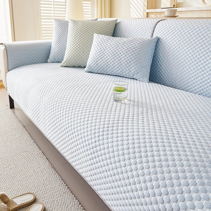 Summer Cooling Bean-Shaped Sofa Covers 3D Ice-Silk Cushion Non-Slip Backrest Protectors for Living Room Sofa