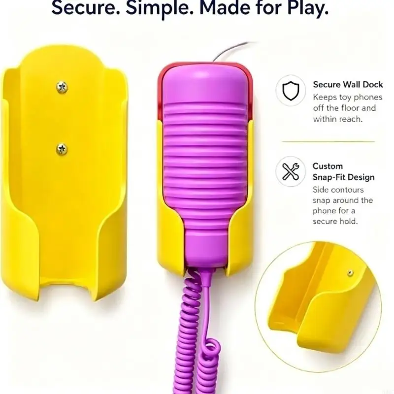 Yellow Telephone Wall-Mount Holder with Open Front and Cord Access, Giving a Corded Phone a Dedicated Position Away from 896C