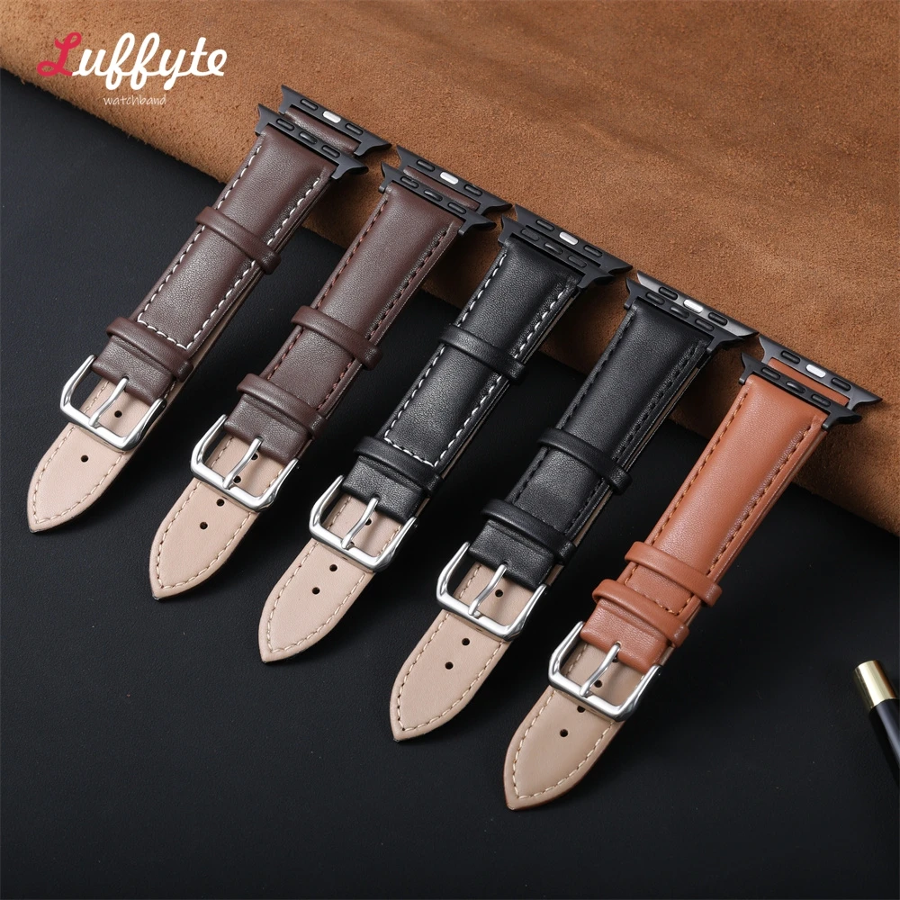 Correa de reloj de cuero suave para Apple Watch 10 9 Ultra 8 7 6 SE 5 4 3 pulsera 38 40 41 42 44 45 46 49mm correa de reloj de pulsera de negocios