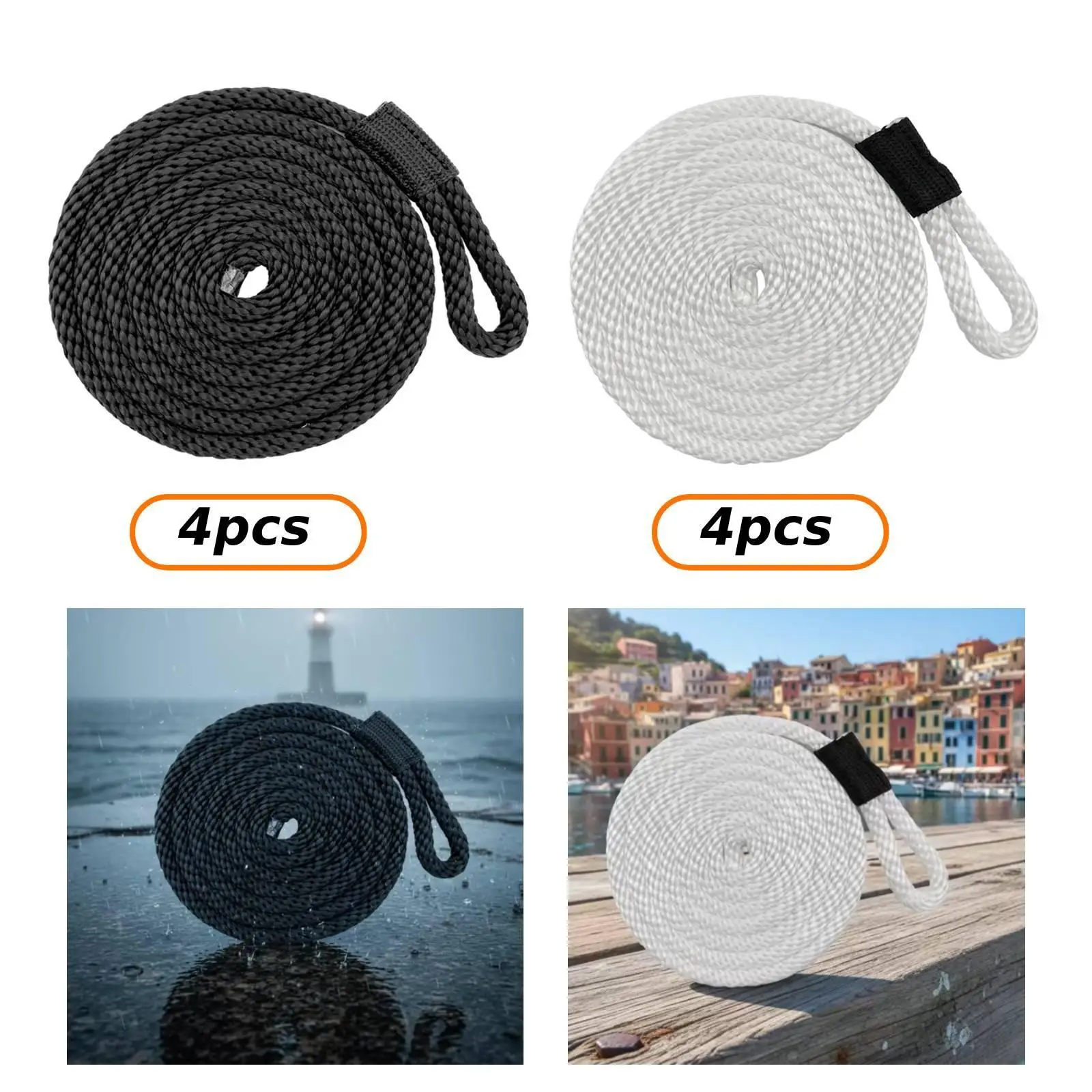 

4 Pieces Boat Cord Pontoon Rafting Braided Heavy Duty Sailboat Kayak Marine Berthing Rope Boat Docking Line Lifebuoy Fixing Line