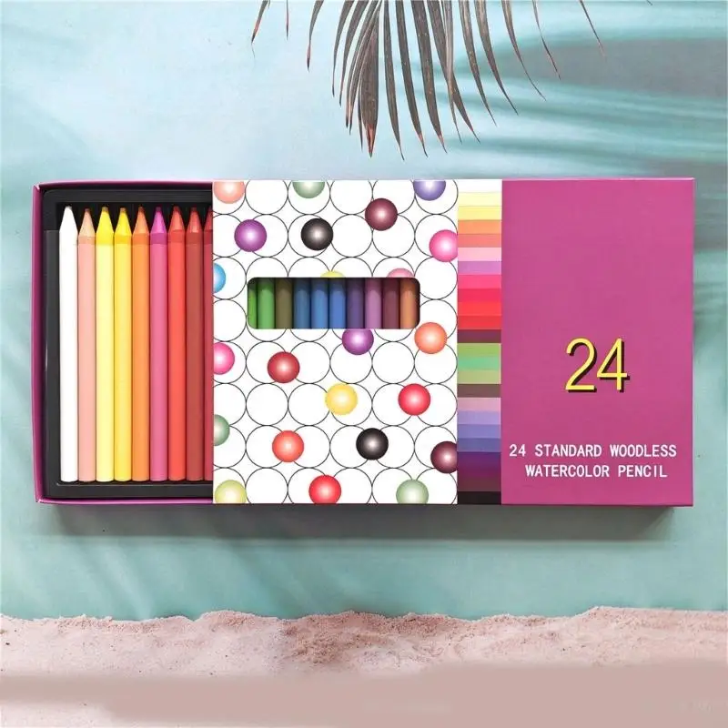 Woodless Watercolor Pencils, 24 Assorted Colors for Dry Sketching, Layered Coloring Projects, and Damp-Brush F19E