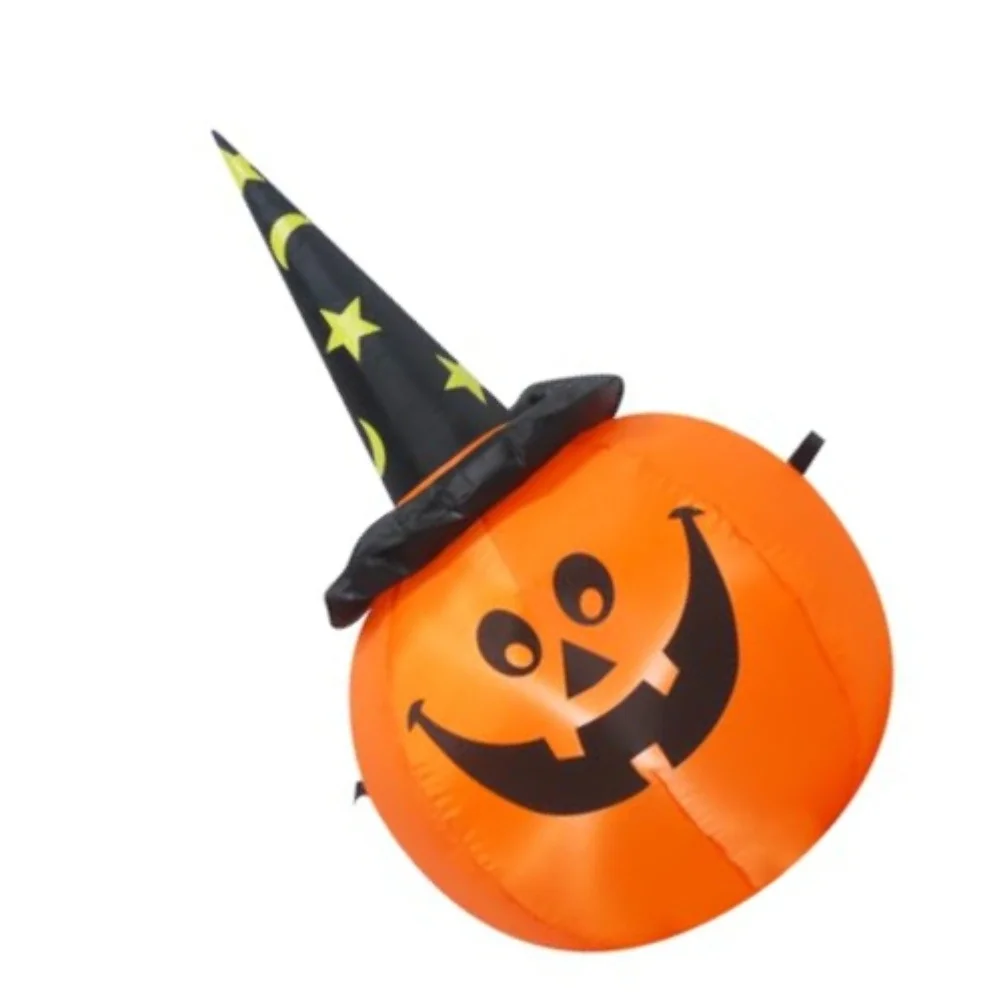 Inflatable Pumpkin with Witch Hat for Halloween Display Glowing Facial Details 3 m Power Cable Fabric Body US Power Adapter