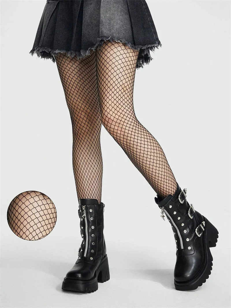 1Pair Gothic Punk Sheer Pantyhose Stockings - Subtle Fishnet Tights Suitable for Halloween Cosplay, Themed Parties Casual Attire