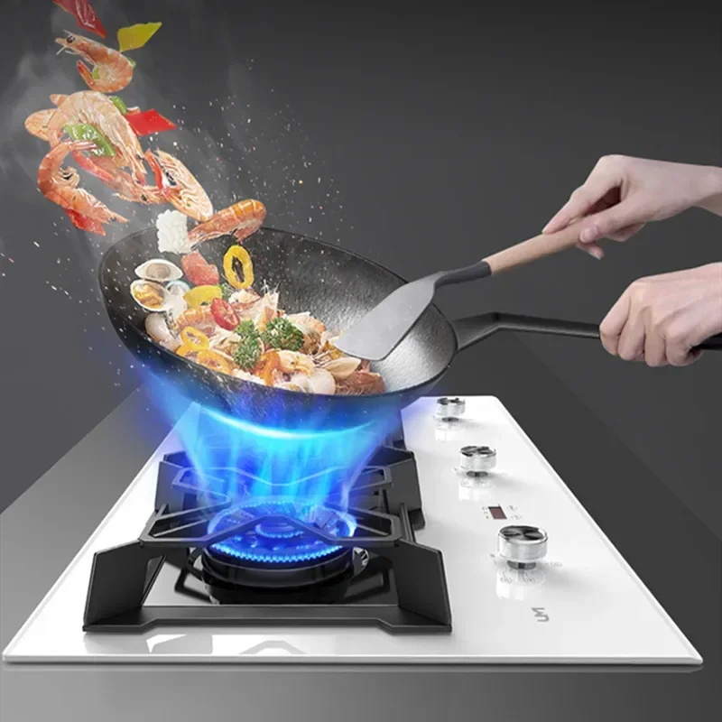 for Kitchen Cooktop UM Built-in Hobs 3 Heads Gas Stove 5kw Fierce Fire Power Gas Cooker 180min Intelligent Timing 3 Burner Stove