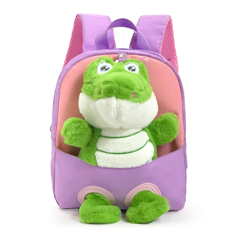 Ransel anak laki-laki boneka mewah, tas punggung kreatif lucu buaya untuk anak laki-laki dapat dilepas Bags