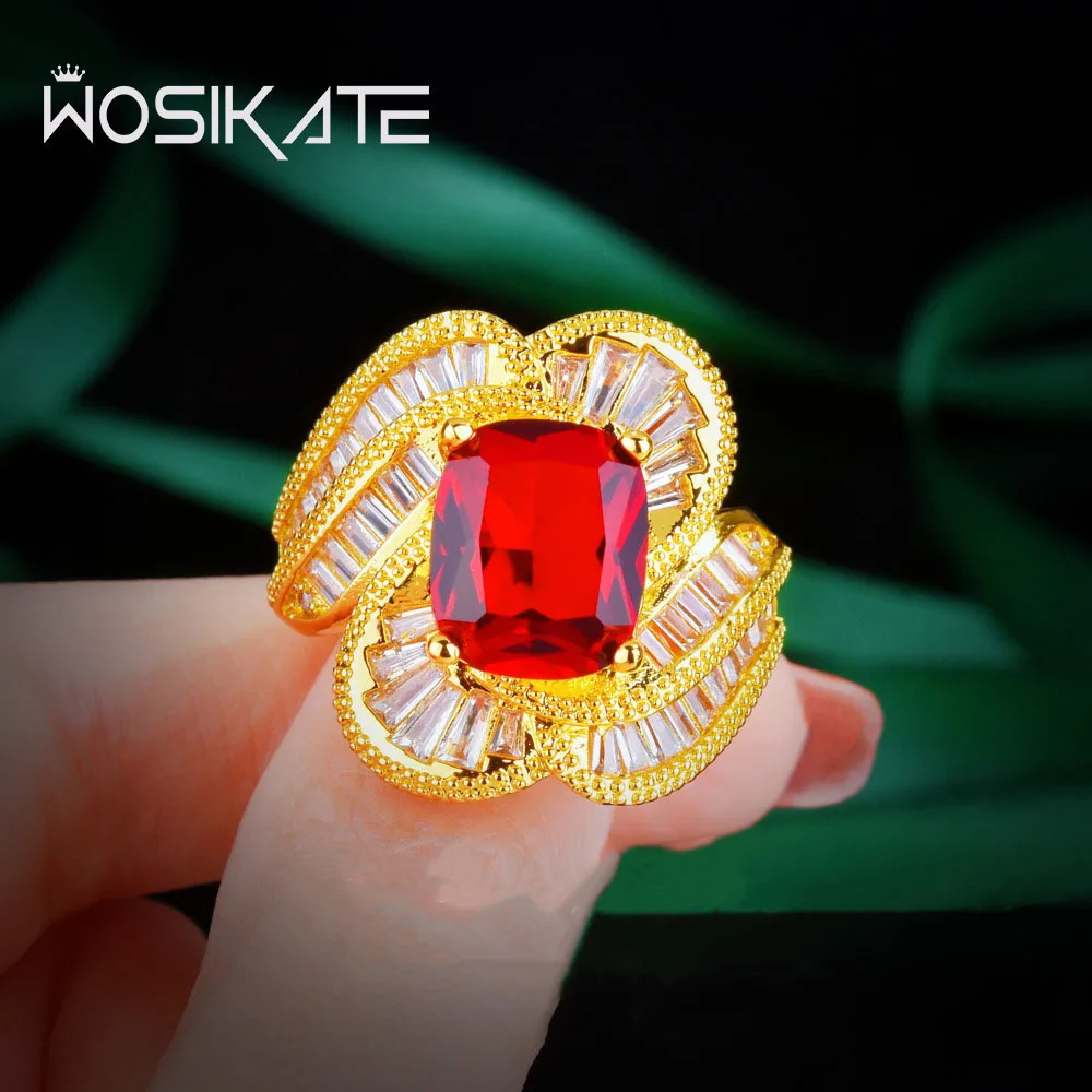 

WOSIKATE винтажное обручальное кольцо с квадратным Рубином желтого золота высокого класса для женщин модные ювелирные изделия регулируемое кольцо