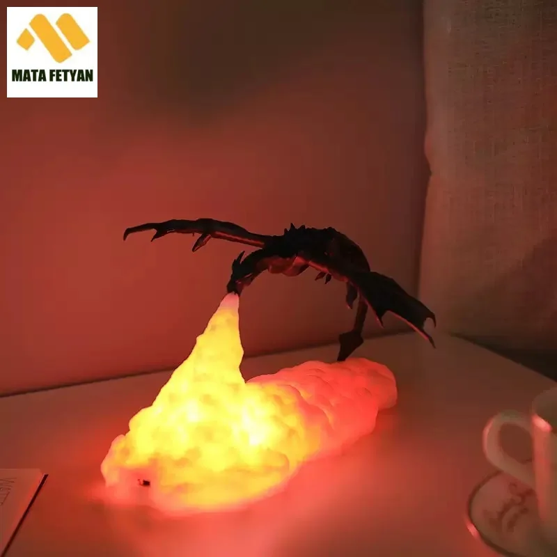 

3D Printed Fire Breathing Dragon Shape Rechargeable Lamp Night Light For Children Room Bedroom Animal Decoration Mood Soft Light