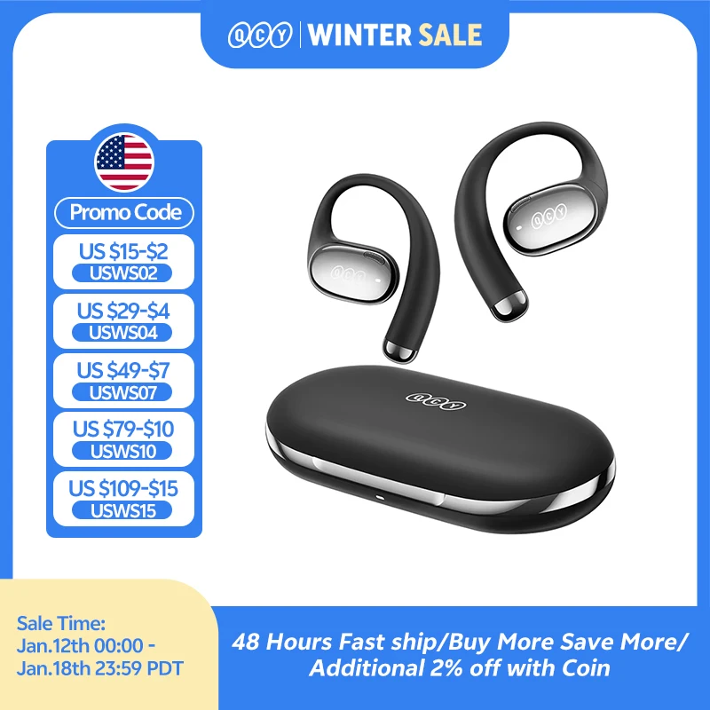 QCY Crossky R70 Open-Ear Wireless Headphones Hi-Res with LDAC OWS Earphones Bass Boost Bluetooth 6.0 Earhook Sport Earbuds 52Hrs