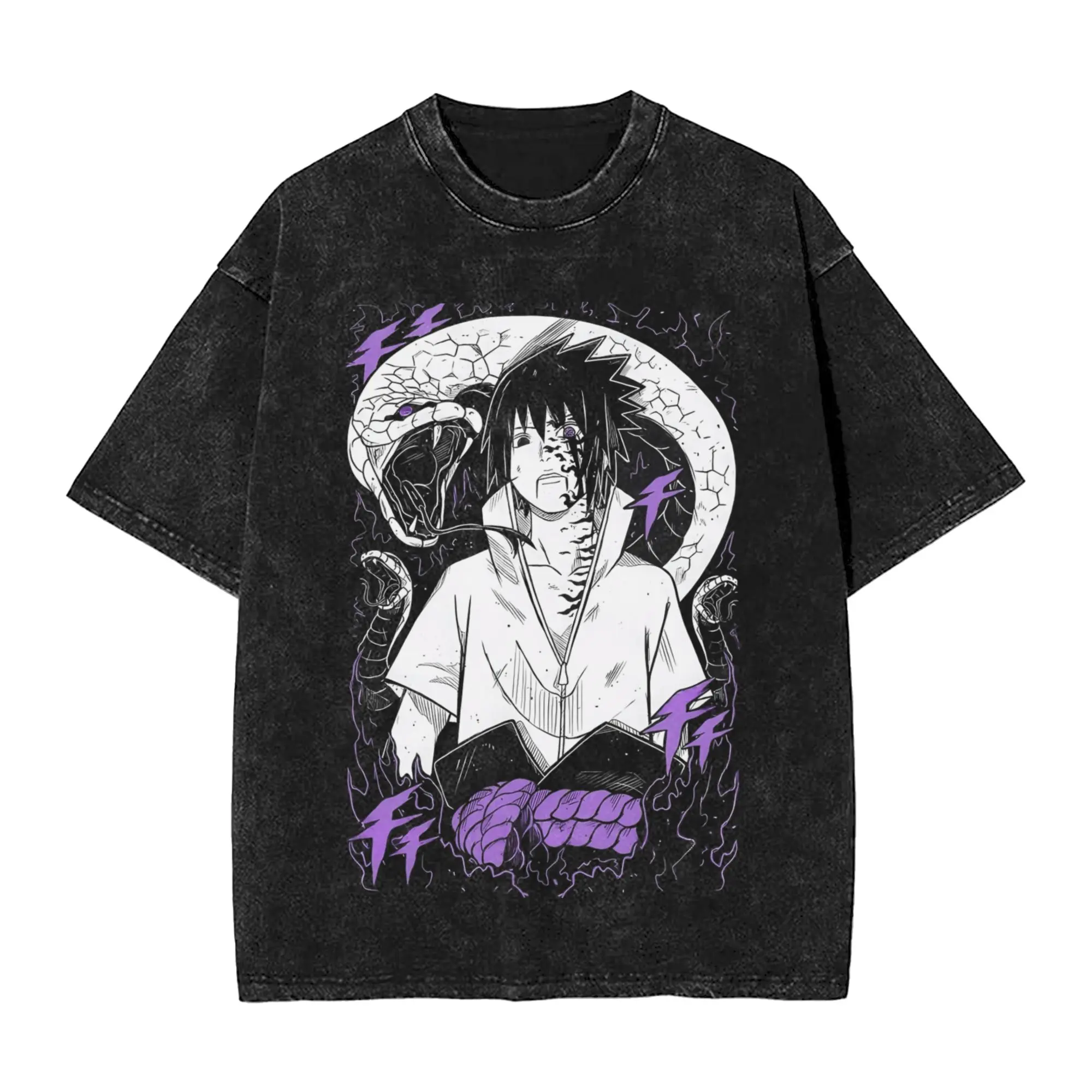 The Cursed Power of Forbidden Eyes Narutoes Anime T Shirts Hip Hop Washed  Street T-Shirt Vintage Men Tops Streetwear Summer