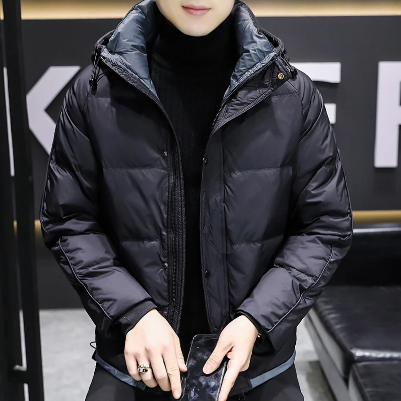 Solid Color Warm Duck Down Jackets Men's Winter Casual Short Hooded Puffer Coat Outwear Plus Size L-5XL Thick Parkas Top Clothes
