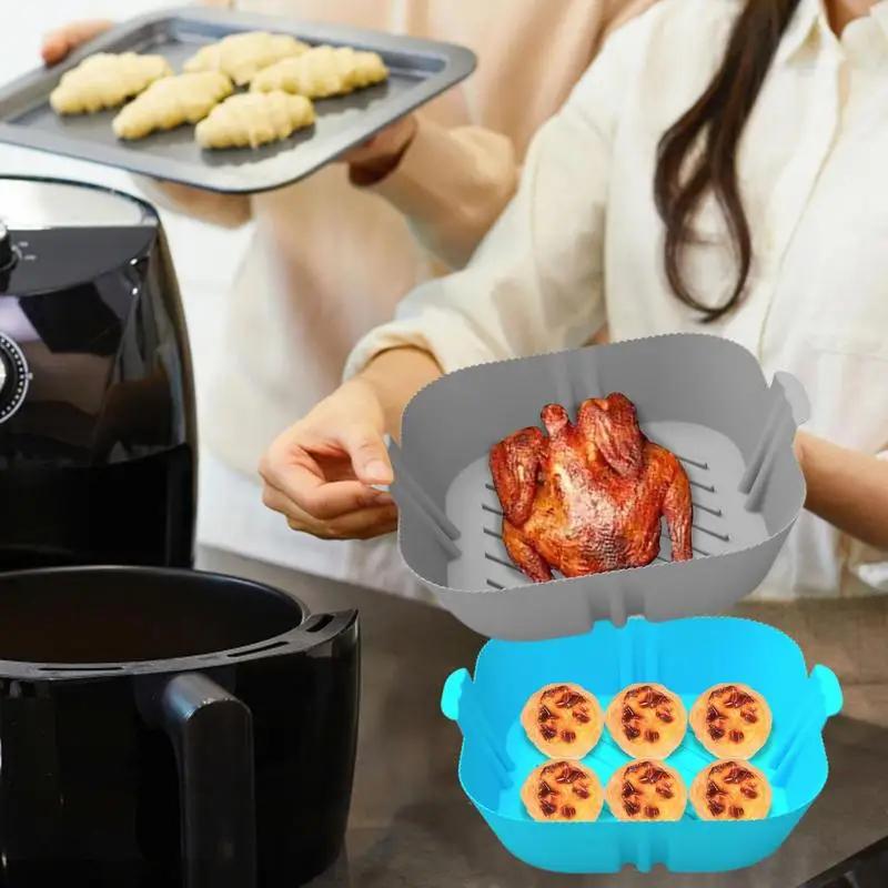 

Silicone Air Fryer Baking Tray Reusable silicone baking basket Grill Pan food-grade safe non-stick fryers microwave oven gadgets