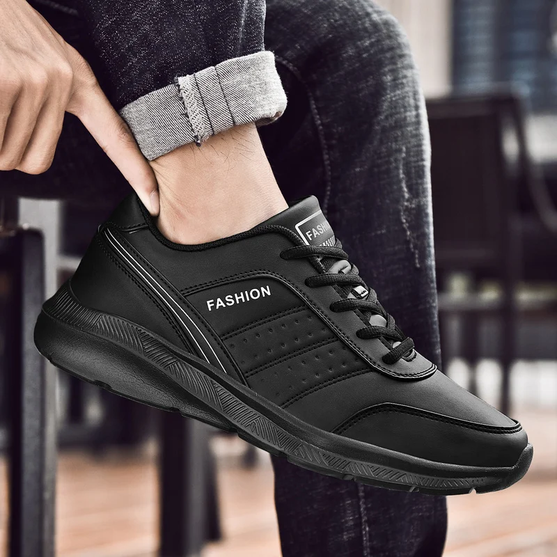 

Sneakers Men Shoes PU Leather New Casual Shoes Light Thick Bottom Walking Tenis Shoes Zapatillas Hombre Black White Size 39-46
