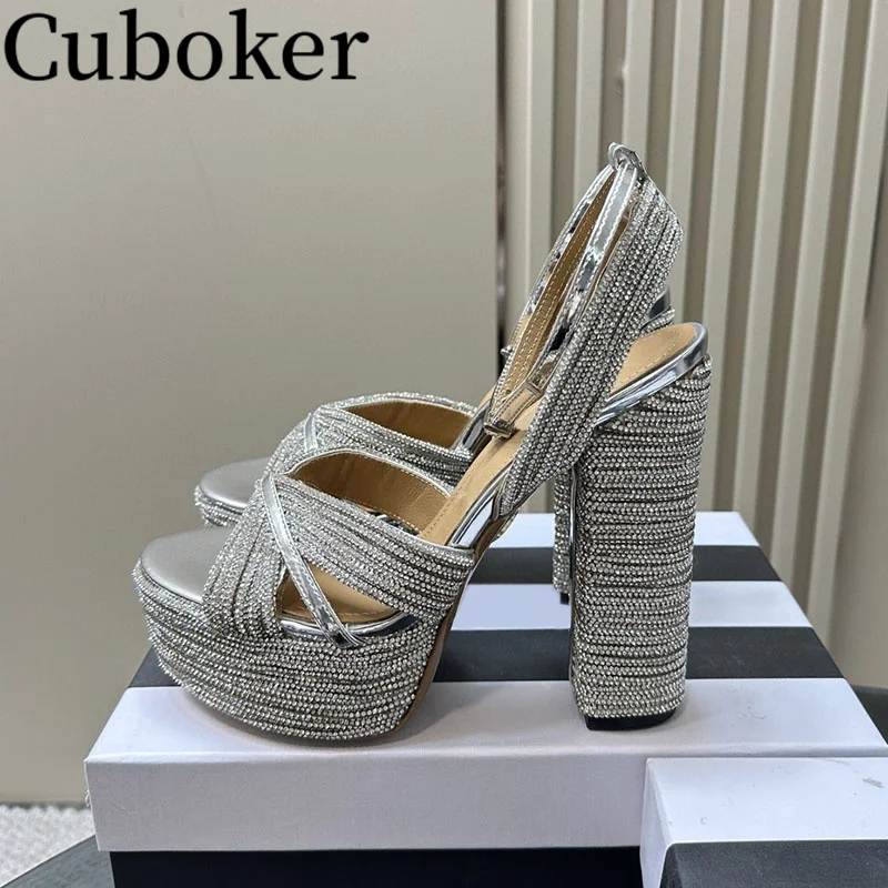 2024 Luxury Runway  Crystal Banquet Sandals Platform Peep toe Pumps High Heels Bling Women Sandals Sexy Ladies Pumps for Woman