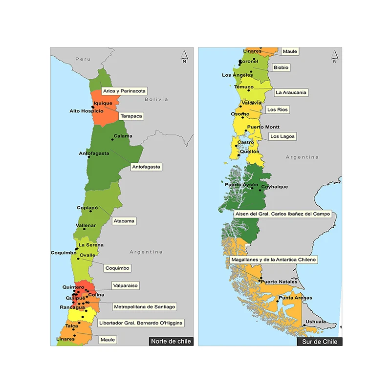 150*150cm o chile mapa político em espanhol não emoldurado imprime não-tecido lona pintura parede cartaz decorativo decoração de casa