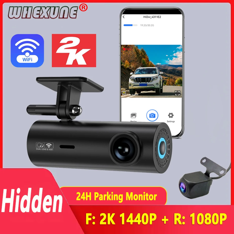 Wifi Dash Cam 2K Mini Camera for Car Night Vision Dashcam 24h Parking Monitor Front and Rear Dual Dvrs Kamera Video Registrator