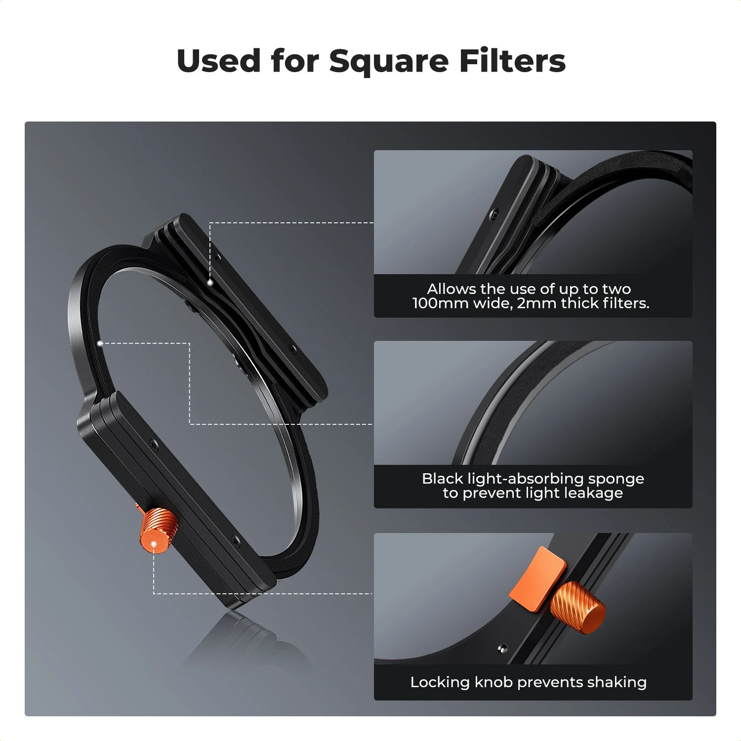 K&F CONCEPT ND1000 Square Filter Multi-Coated 100x100mm Neutral Density Filter with One Filter Holder 8pcs Filter Ring adapters
