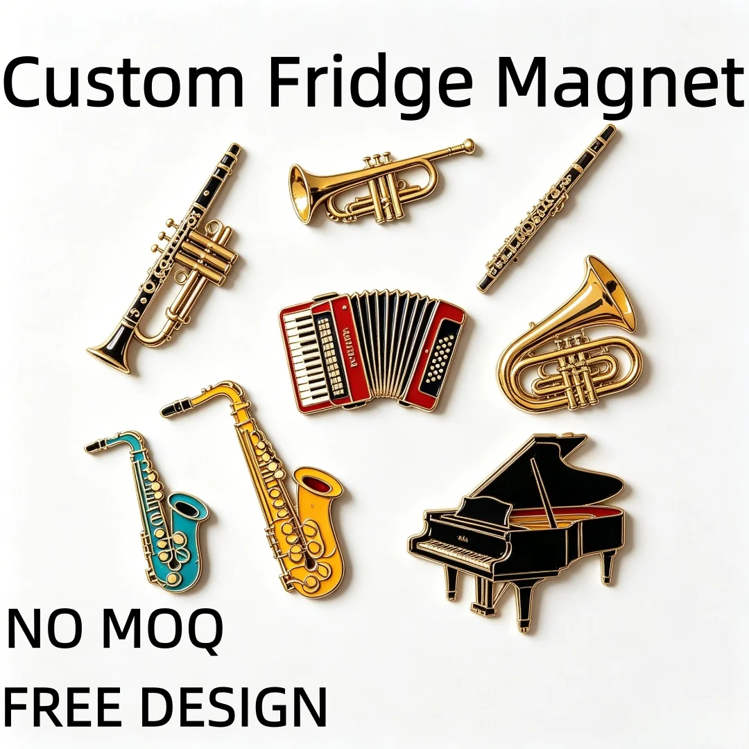 Custom Musical Instrument Personalized Fridge Magnets Enamel Metal Refrigerator Magnets No MOQ