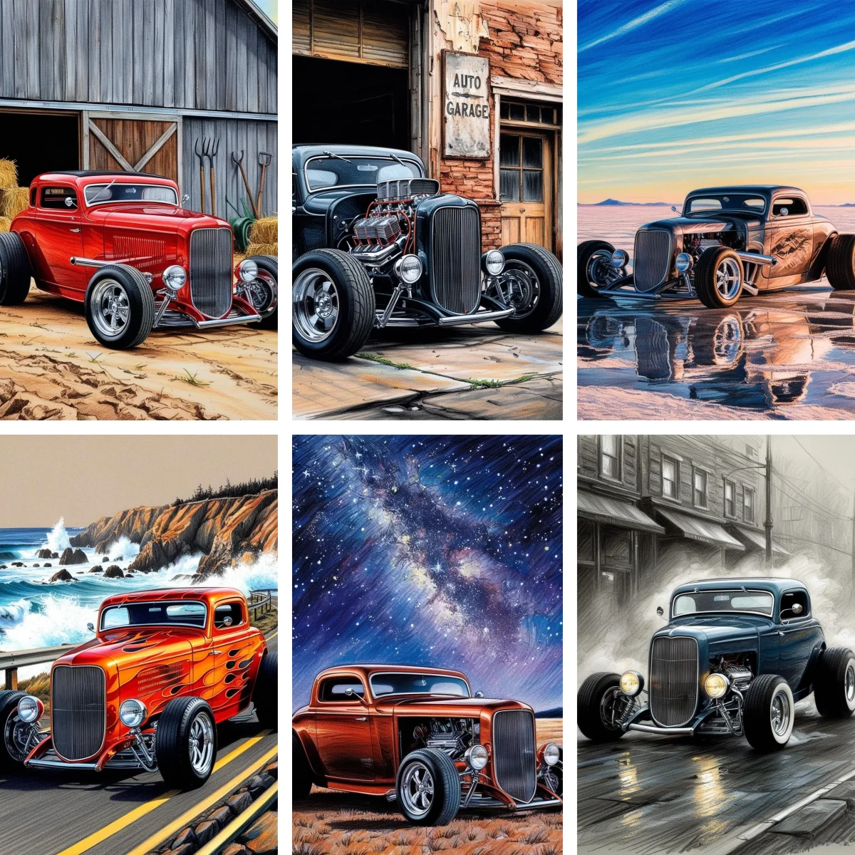 DIY New Diamond Painting Vintage Street Rod Diamond Mosaic Embroidery Retro Muscle Car Automotive Americana Truck Wall Art