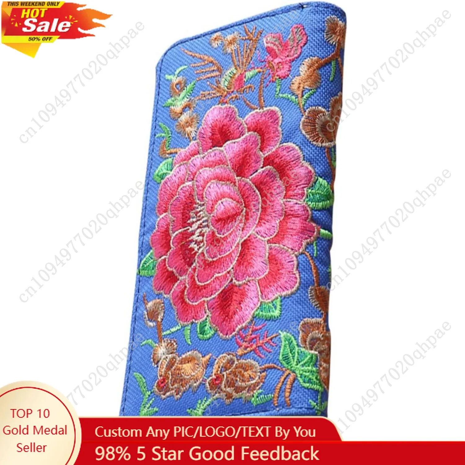 

Women's Wallet Ethnic Style Coin Purse Clutch Bag Multifunctional Wallet Large Capacity Card Bag Travel with Long Wallet (Blue)