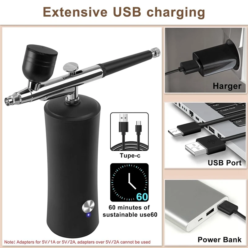 Airbrush Kit With Compressor, Auto Handheld Airbrush Gun With 0.3Mm Tip, Rechargeable, Portable Air Brushes Durable